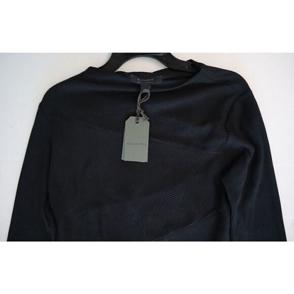 AllSaints WM168U Women's Sz 12 Black Gia Seamed Ribbed Long Sleeve Bodysuit - Picture 7 of 13